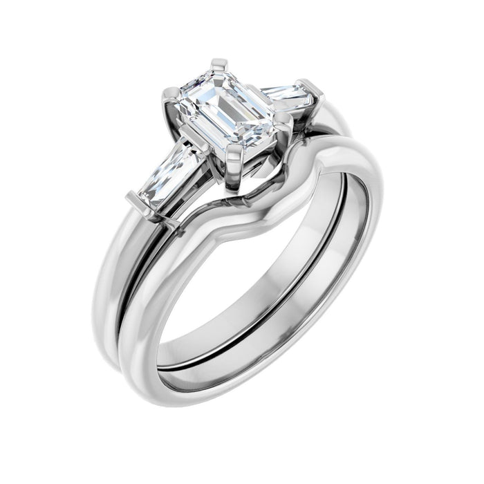 14K White Gold 6x4 mm Emerald 1/5 CTW Lab-Grown Diamond Semi-Set Engagement Ring