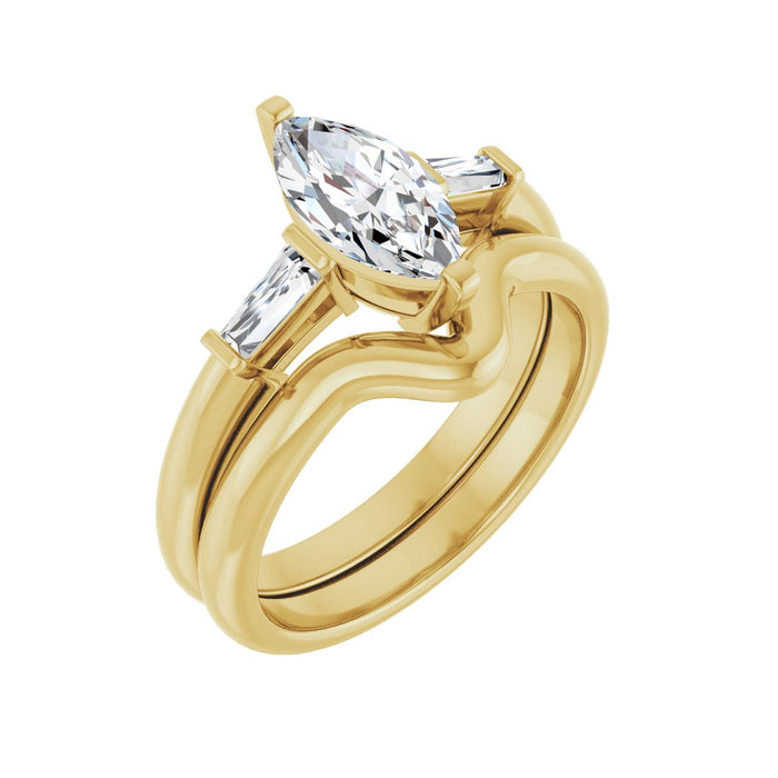 14K Yellow Gold 10x5 mm Marquise 1/5 CTW Lab-Grown Diamond Semi-Set Engagement Ring