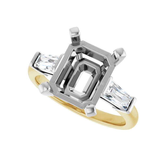 14K Yellow/White Gold 11x9 mm Emerald 1/2 CTW Lab-Grown Diamond Semi-Set Engagement Ring