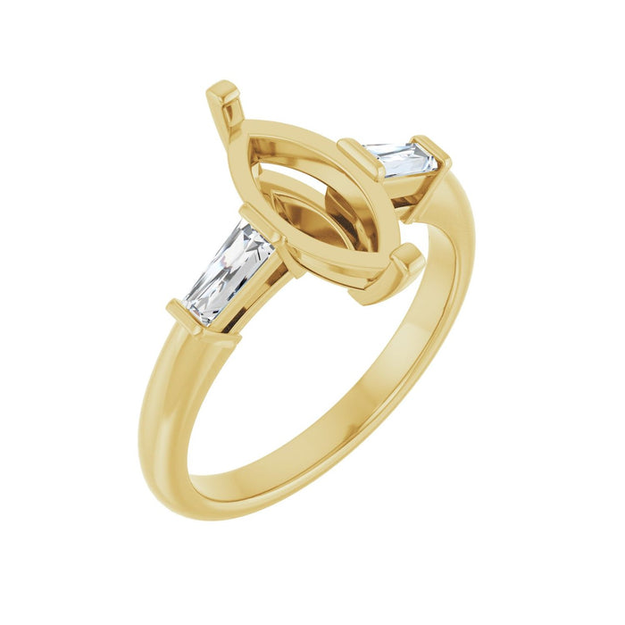 14K Yellow Gold 12x6 mm Marquise 1/5 CTW Lab-Grown Diamond Semi-Set Engagement Ring