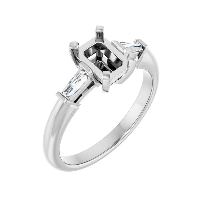 14K White Gold 7x5 mm Emerald 1/5 CTW Lab-Grown Diamond Semi-Set Engagement Ring