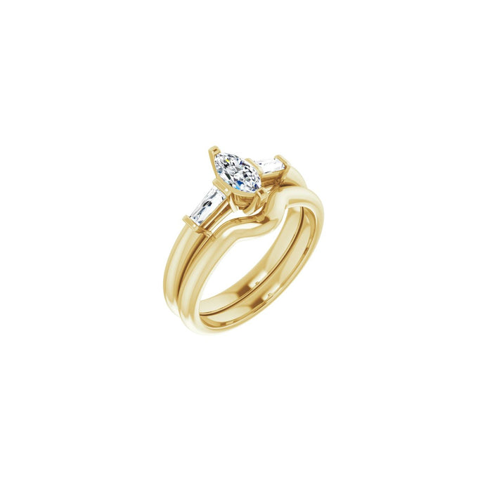 14K Yellow Gold 7x3.5 mm Marquise 1/5 CTW Lab-Grown Diamond Semi-Set Engagement Ring