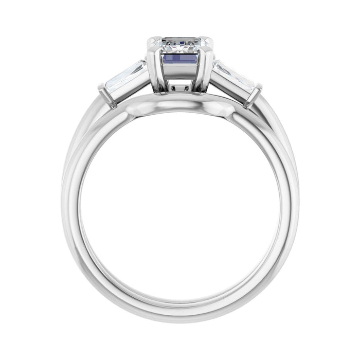 14K White Gold 7x5 mm Emerald 1/5 CTW Lab-Grown Diamond Semi-Set Engagement Ring