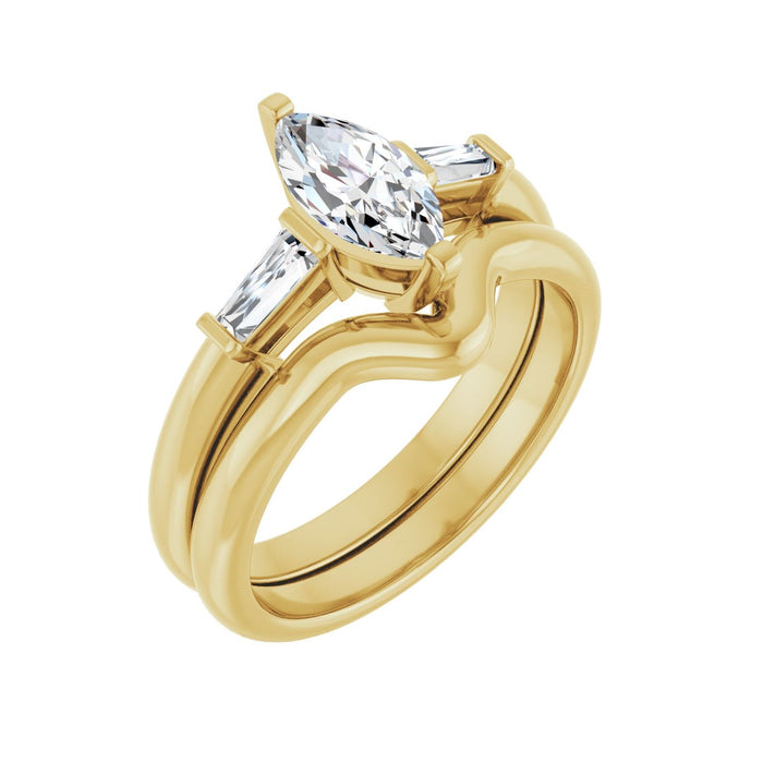14K Yellow Gold 9x4.5 mm Marquise 1/5 CTW Lab-Grown Diamond Semi-Set Engagement Ring