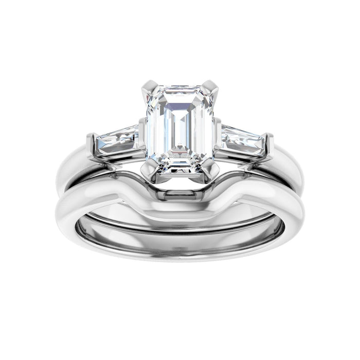 14K White Gold 7x5 mm Emerald 1/5 CTW Lab-Grown Diamond Semi-Set Engagement Ring