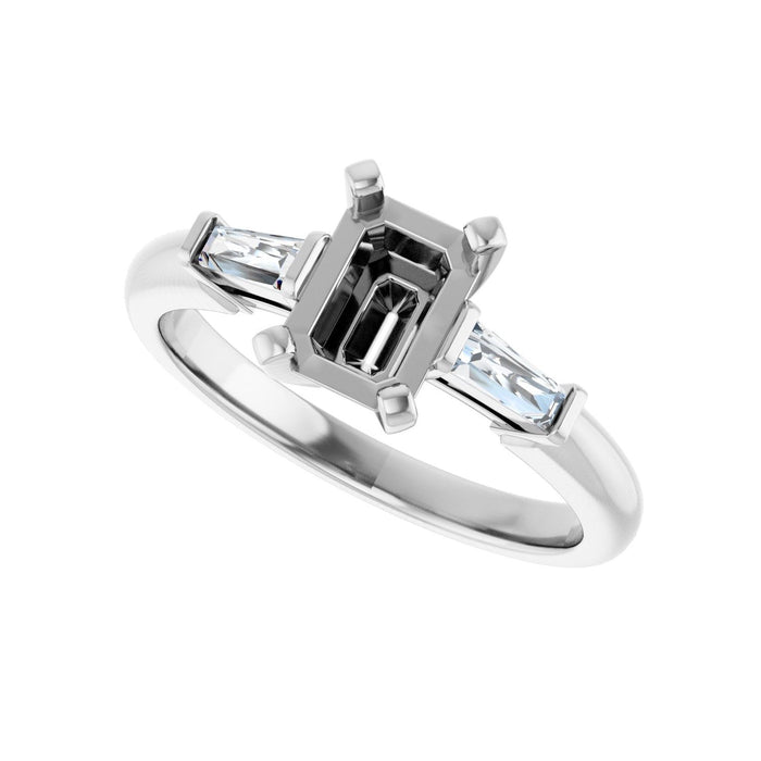 14K White Gold 7x5 mm Emerald 1/5 CTW Lab-Grown Diamond Semi-Set Engagement Ring