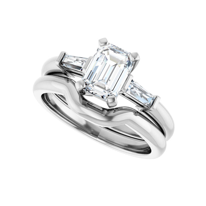 14K White Gold 7x5 mm Emerald 1/5 CTW Lab-Grown Diamond Semi-Set Engagement Ring