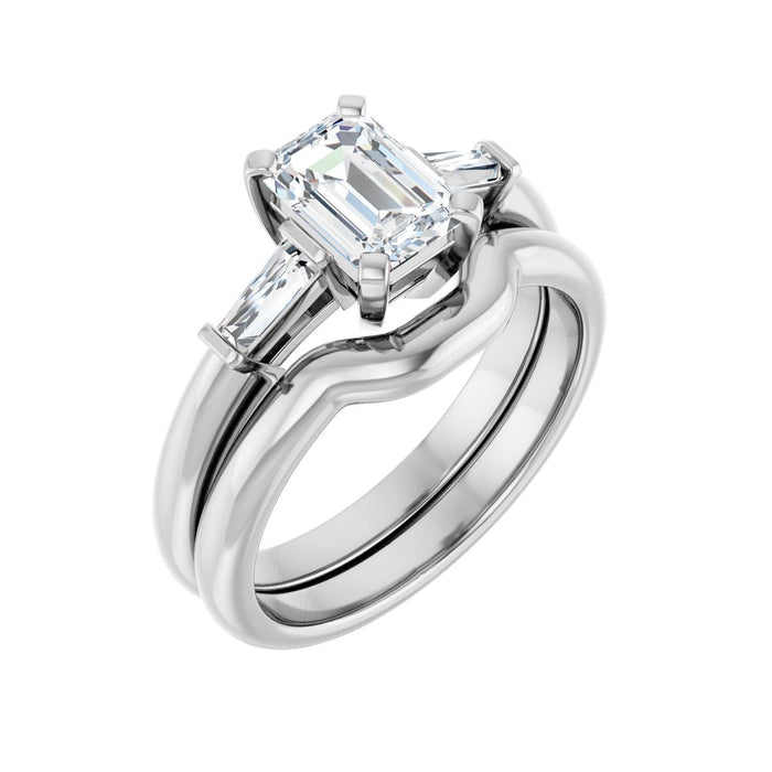 14K White Gold 7x5 mm Emerald 1/5 CTW Lab-Grown Diamond Semi-Set Engagement Ring