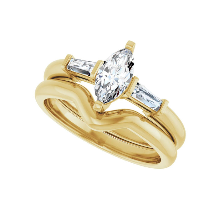 14K Yellow Gold 8x4 mm Marquise 1/5 CTW Lab-Grown Diamond Semi-Set Engagement Ring