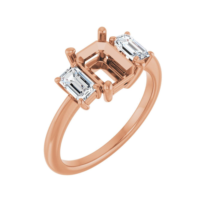14K Rose Gold 8x6 mm Emerald 3/4 CTW Lab-Grown Diamond Semi-Set Engagement Ring