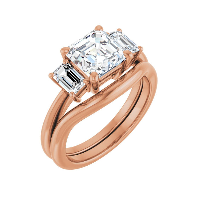 14K Rose Gold 7x7 mm Asscher 3/4 CTW Lab-Grown Semi-Set Engagement Ring