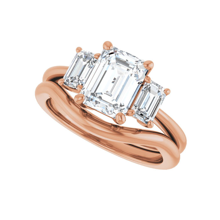 14K Rose Gold 8x6 mm Emerald 3/4 CTW Lab-Grown Diamond Semi-Set Engagement Ring