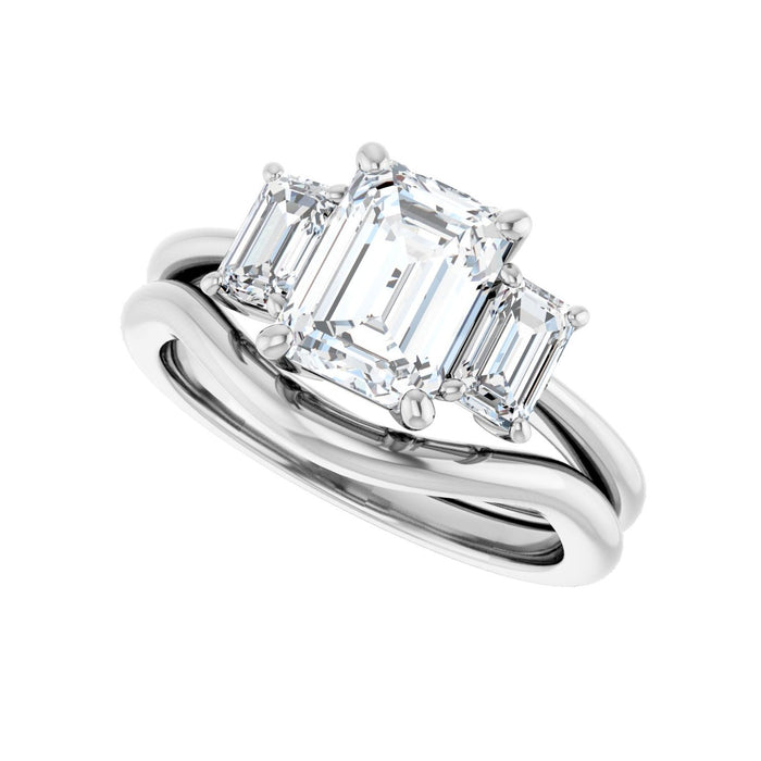 14K White Gold 8x6 mm Emerald 3/4 CTW Lab-Grown Diamond Semi-Set Engagement Ring