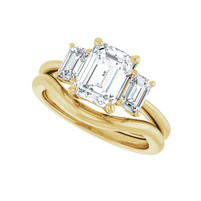 14K Yellow Gold 8x6 mm Emerald 3/4 CTW Lab-Grown Diamond Semi-Set Engagement Ring