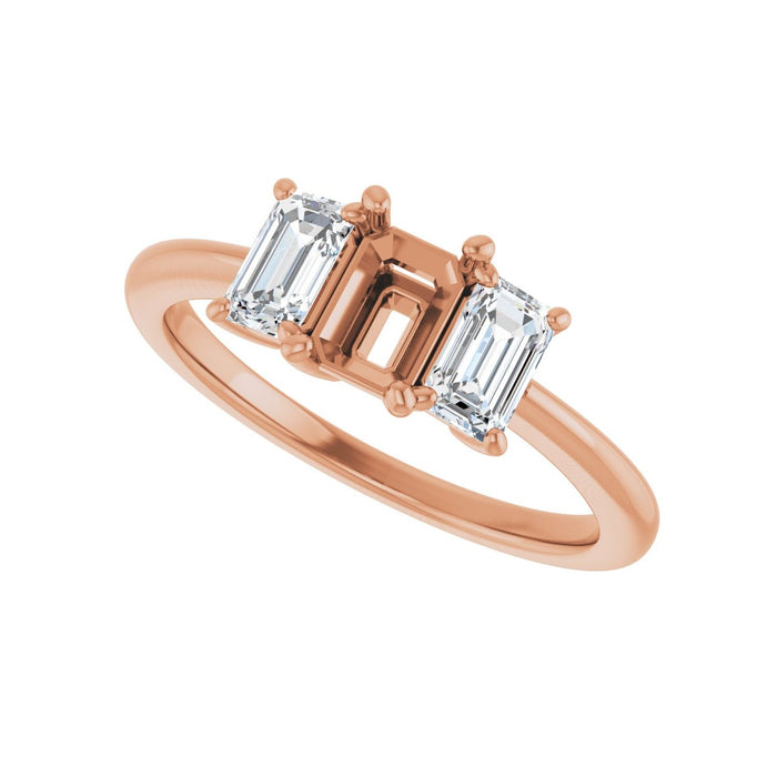 14K Rose Gold 6x4 mm Emerald 3/4 CTW Lab-Grown Semi-Set Engagement Ring