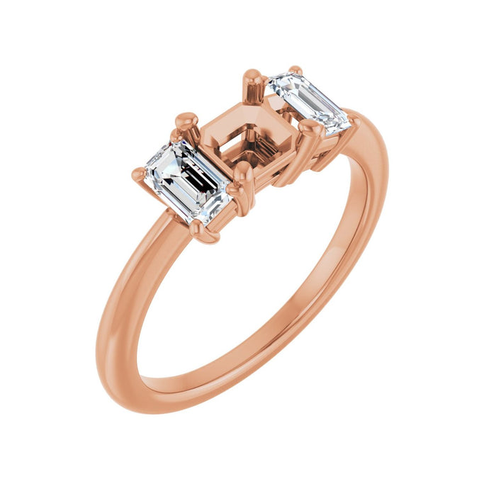 14K Rose Gold 5x5 mm Asscher 3/4 CTW Lab-Grown Semi-Set Engagement Ring