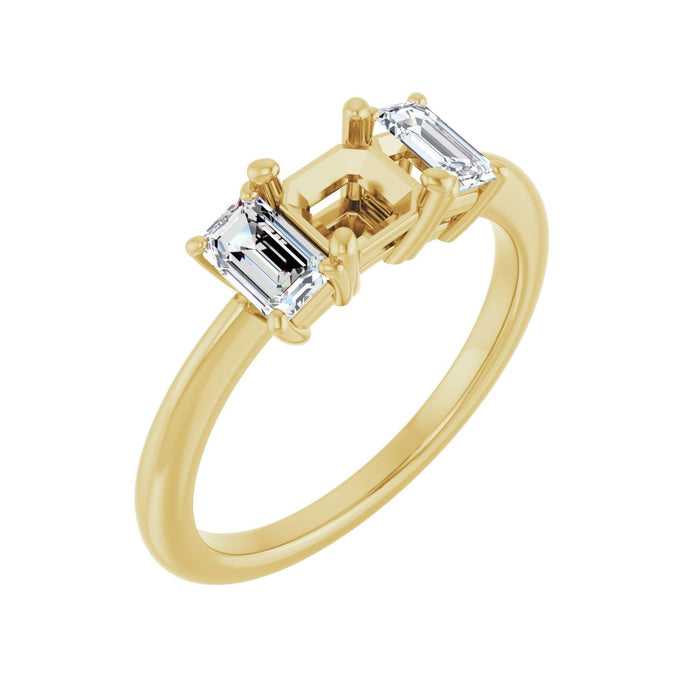 14K Yellow Gold 5x5 mm Asscher 3/4 CTW Lab-Grown Semi-Set Engagement Ring