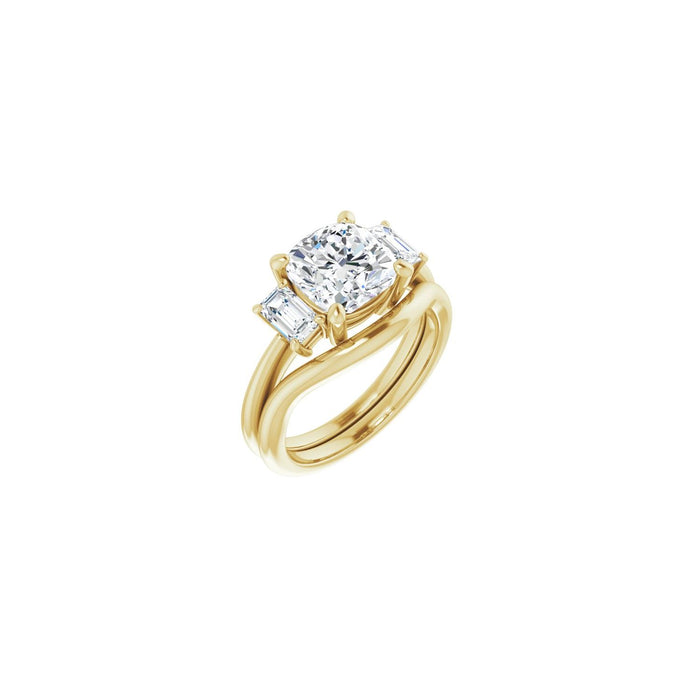 14K Yellow Gold 8x8 mm Cushion 3/4 CTW Lab-Grown Semi-Set Engagement Ring