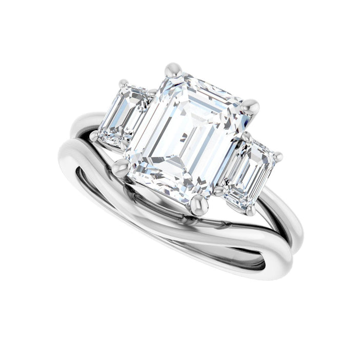 14K White Gold 9x7 mm Emerald 5/8 CTW Lab-Grown Semi-Set Engagement Ring