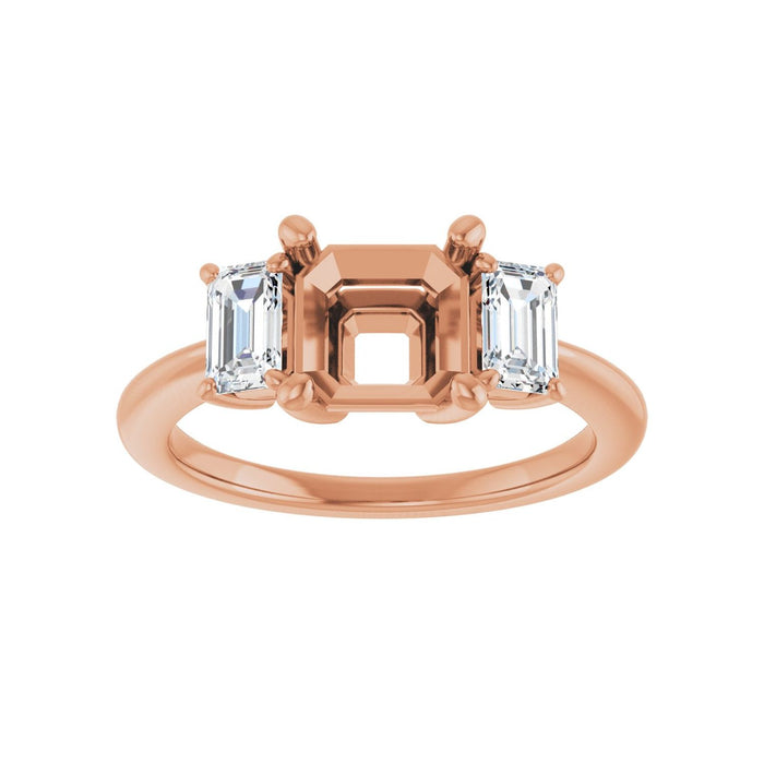 14K Rose Gold 7x7 mm Asscher 3/4 CTW Lab-Grown Semi-Set Engagement Ring
