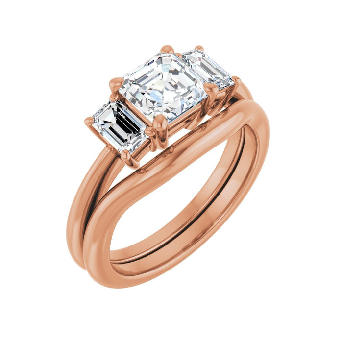 14K Rose Gold 6x6 mm Asscher 3/4 CTW Lab-Grown Semi-Set Engagement Ring