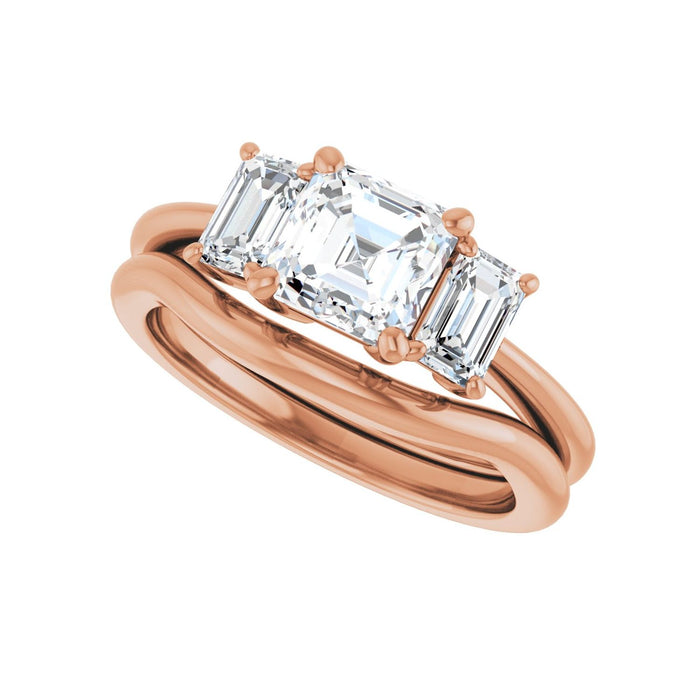 14K Rose Gold 6x6 mm Asscher 3/4 CTW Lab-Grown Semi-Set Engagement Ring