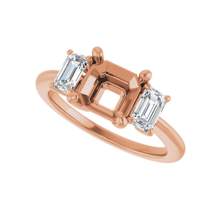 14K Rose Gold 7x7 mm Asscher 3/4 CTW Lab-Grown Semi-Set Engagement Ring