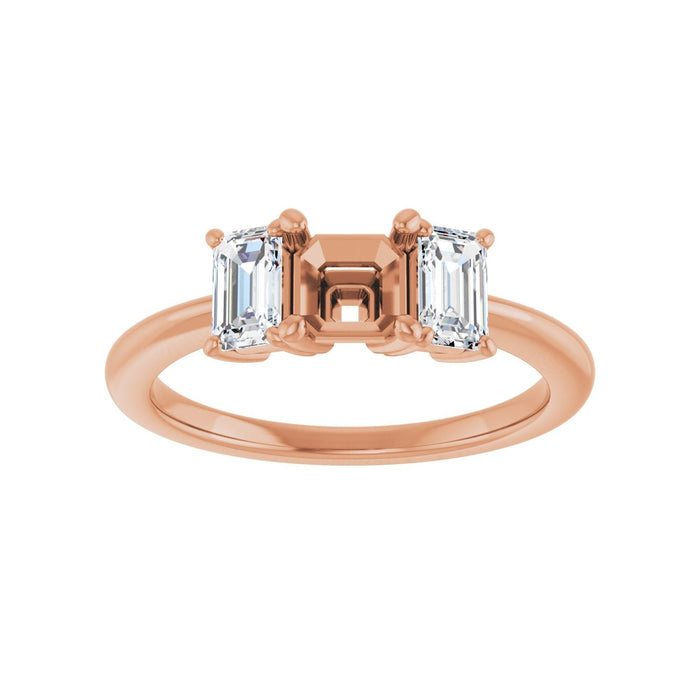 14K Rose Gold 5x5 mm Asscher 3/4 CTW Lab-Grown Semi-Set Engagement Ring