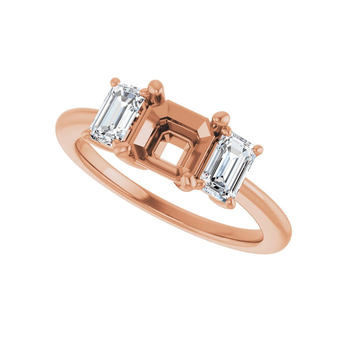 14K Rose Gold 6x6 mm Asscher 3/4 CTW Lab-Grown Semi-Set Engagement Ring