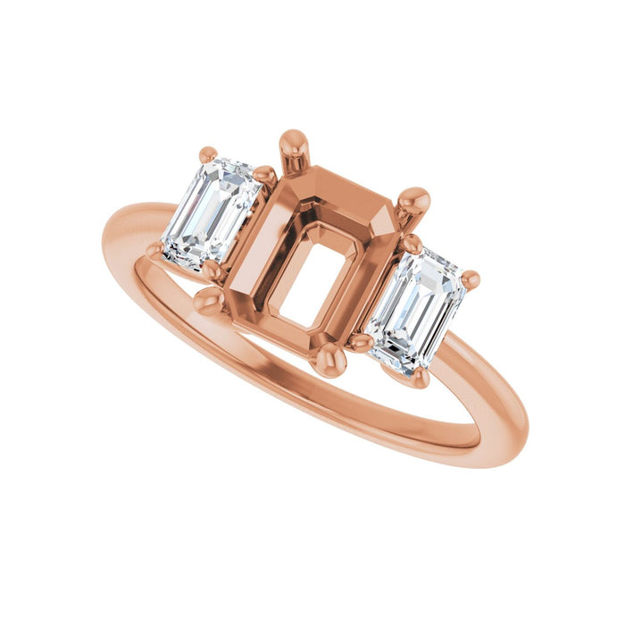 14K Rose Gold 8x6 mm Emerald 3/4 CTW Lab-Grown Diamond Semi-Set Engagement Ring