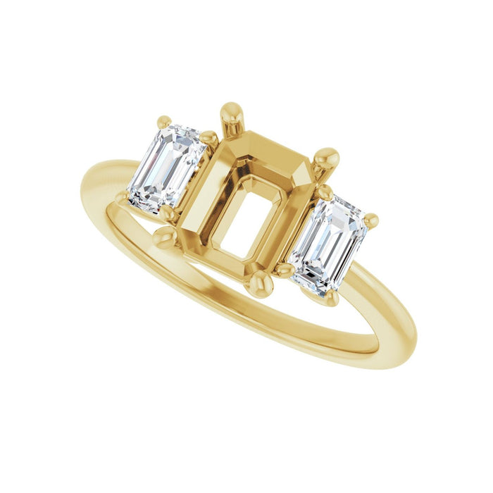 14K Yellow Gold 8x6 mm Emerald 3/4 CTW Lab-Grown Diamond Semi-Set Engagement Ring
