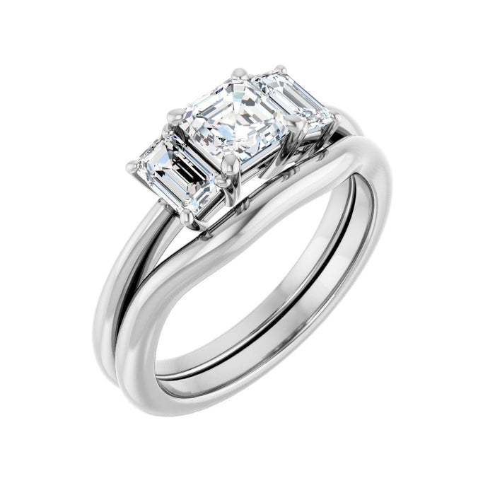 Platinum 5x5 mm Asscher 3/4 CTW Lab-Grown Semi-Set Engagement Ring
