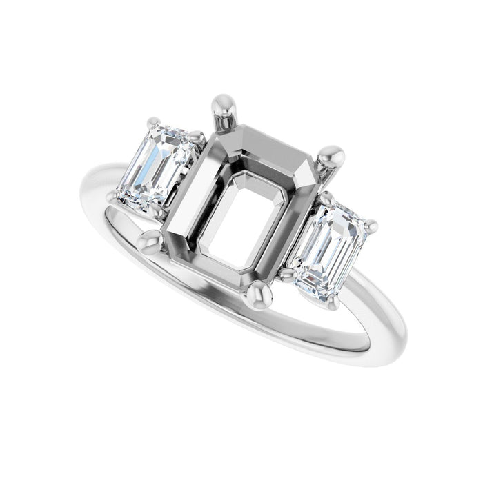 14K White Gold 9x7 mm Emerald 5/8 CTW Lab-Grown Semi-Set Engagement Ring