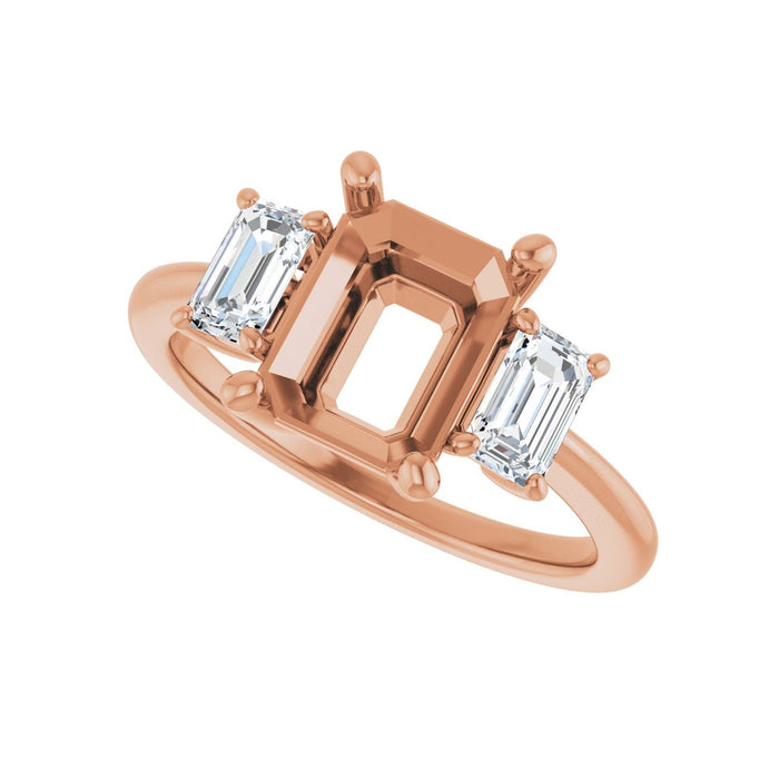 14K Rose Gold 9x7 mm Emerald 5/8 CTW Lab-Grown Semi-Set Engagement Ring