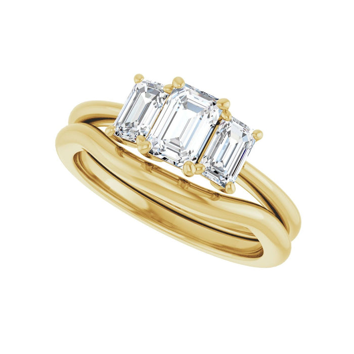 14K Yellow Gold 6x4 mm Emerald 3/4 CTW Lab-Grown Semi-Set Engagement Ring