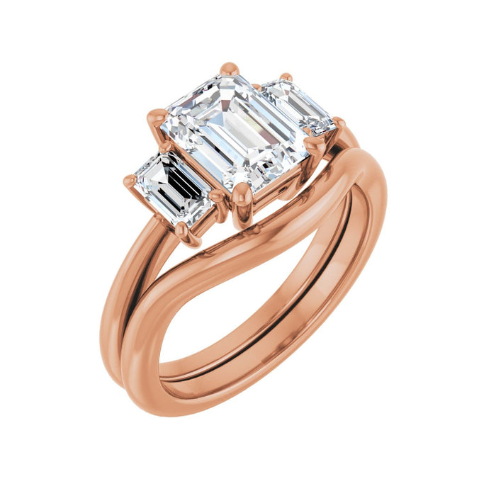 14K Rose Gold 8x6 mm Emerald 3/4 CTW Lab-Grown Diamond Semi-Set Engagement Ring