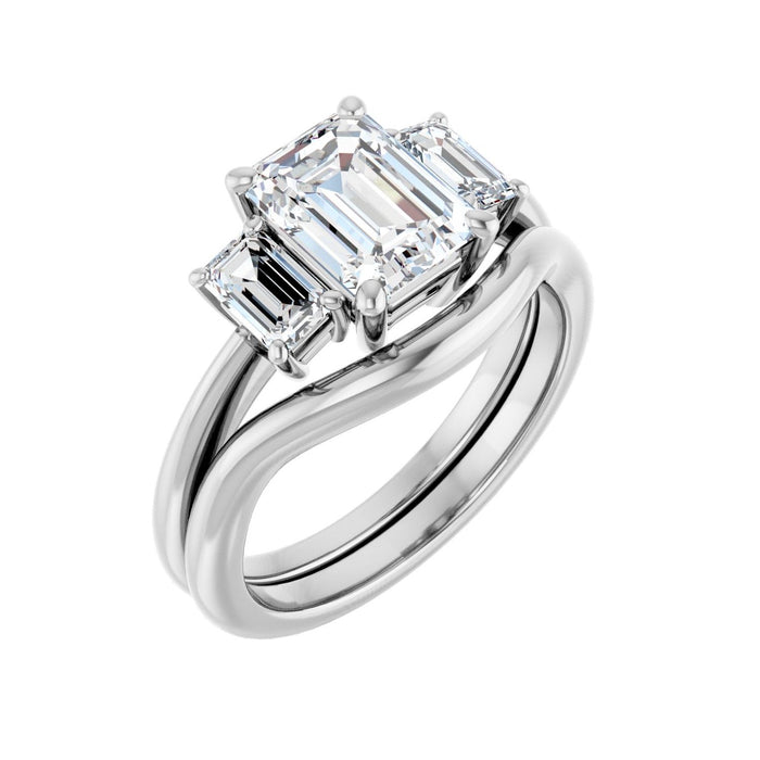 Platinum 8x6 mm Emerald 3/4 CTW Lab-Grown Diamond Semi-Set Engagement Ring