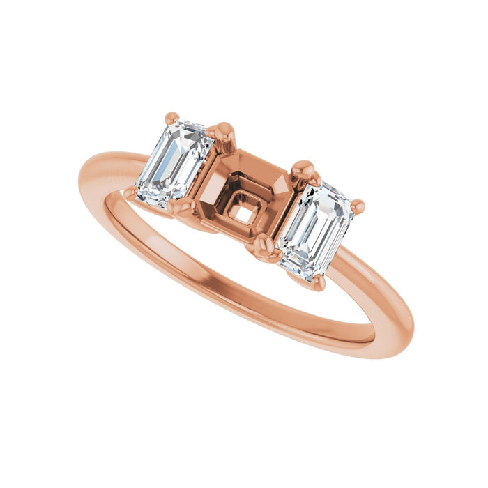 14K Rose Gold 5x5 mm Asscher 3/4 CTW Lab-Grown Semi-Set Engagement Ring