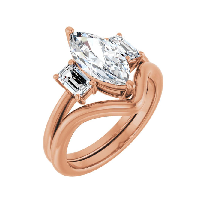 14K Rose Gold 12x6 mm Marquise 3/4 CTW Lab-Grown Semi-Set Engagement Ring