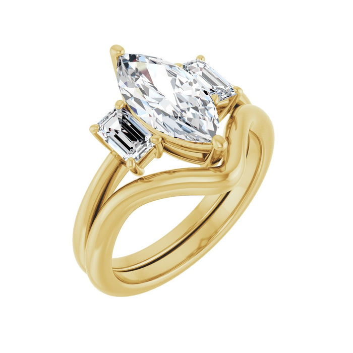 14K Yellow Gold 12x6 mm Marquise 3/4 CTW Lab-Grown Semi-Set Engagement Ring