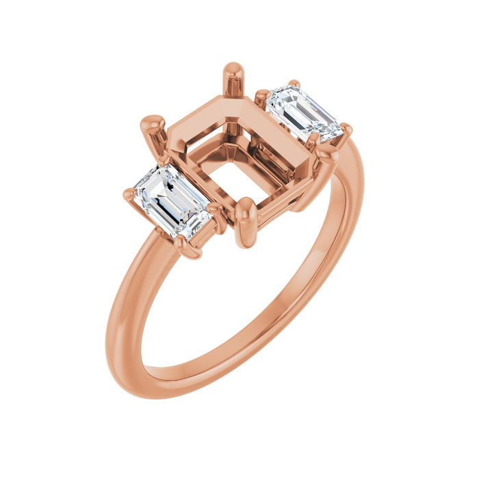 14K Rose Gold 9x7 mm Emerald 5/8 CTW Lab-Grown Semi-Set Engagement Ring