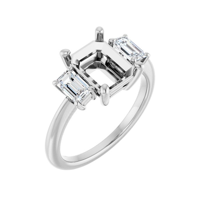 14K White Gold 9x7 mm Emerald 5/8 CTW Lab-Grown Semi-Set Engagement Ring