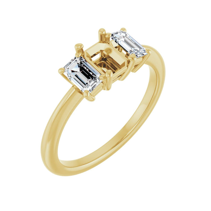14K Yellow Gold 6x4 mm Emerald 3/4 CTW Lab-Grown Semi-Set Engagement Ring