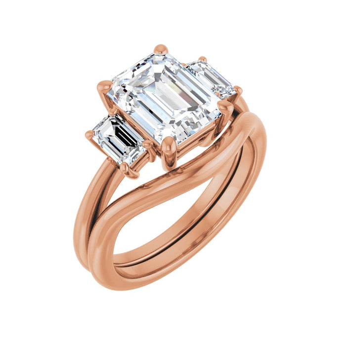14K Rose Gold 9x7 mm Emerald 5/8 CTW Lab-Grown Semi-Set Engagement Ring