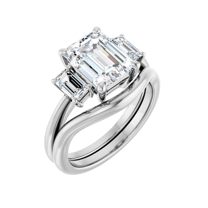 14K White Gold 9x7 mm Emerald 5/8 CTW Lab-Grown Semi-Set Engagement Ring