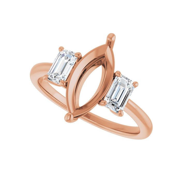 14K Rose Gold 12x6 mm Marquise 3/4 CTW Lab-Grown Semi-Set Engagement Ring