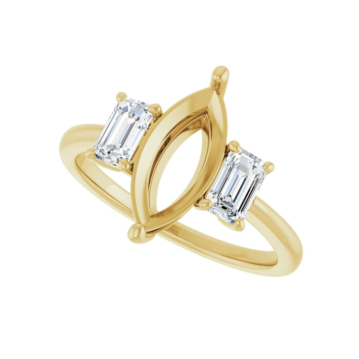 14K Yellow Gold 12x6 mm Marquise 3/4 CTW Lab-Grown Semi-Set Engagement Ring