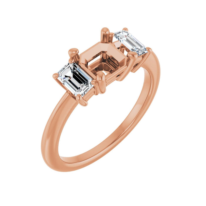 14K Rose Gold 6x6 mm Asscher 3/4 CTW Lab-Grown Semi-Set Engagement Ring