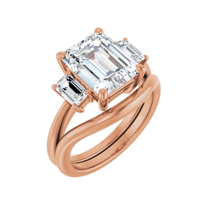 14K Rose Gold 10x8 mm Emerald 5/8 CTW Lab-Grown Semi-Set Engagement Ring