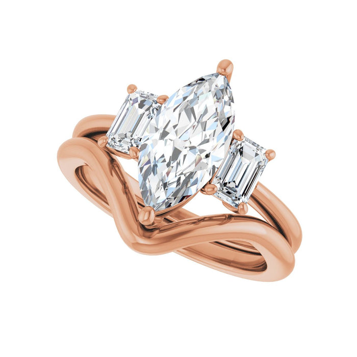 14K Rose Gold 12x6 mm Marquise 3/4 CTW Lab-Grown Semi-Set Engagement Ring